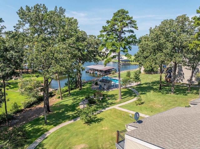 aerial view featuring a water view