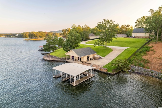 dock area featuring a water view and boat lift