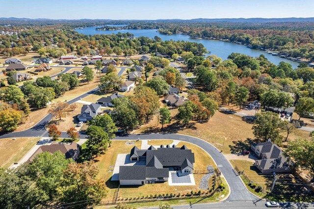 aerial view featuring a residential view and a water view