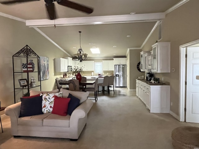 141 Central Ter Unit D, Hot Springs, AR 71913 - living room featuring light carpet, crown molding, a notable chandelier, and baseboards