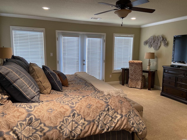 141 Central Ter Unit D, Hot Springs, AR 71913 - bedroom with access to exterior, light colored carpet, visible vents, ornamental molding, and baseboards