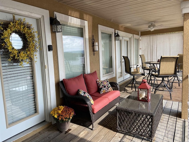 141 Central Ter Unit D, Hot Springs, AR 71913 - deck with an outdoor hangout area, outdoor dining space, and a ceiling fan