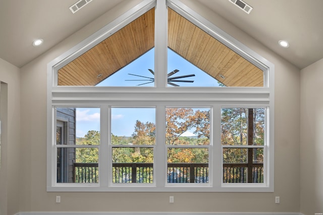 interior details featuring ceiling fan, visible vents, and recessed lighting