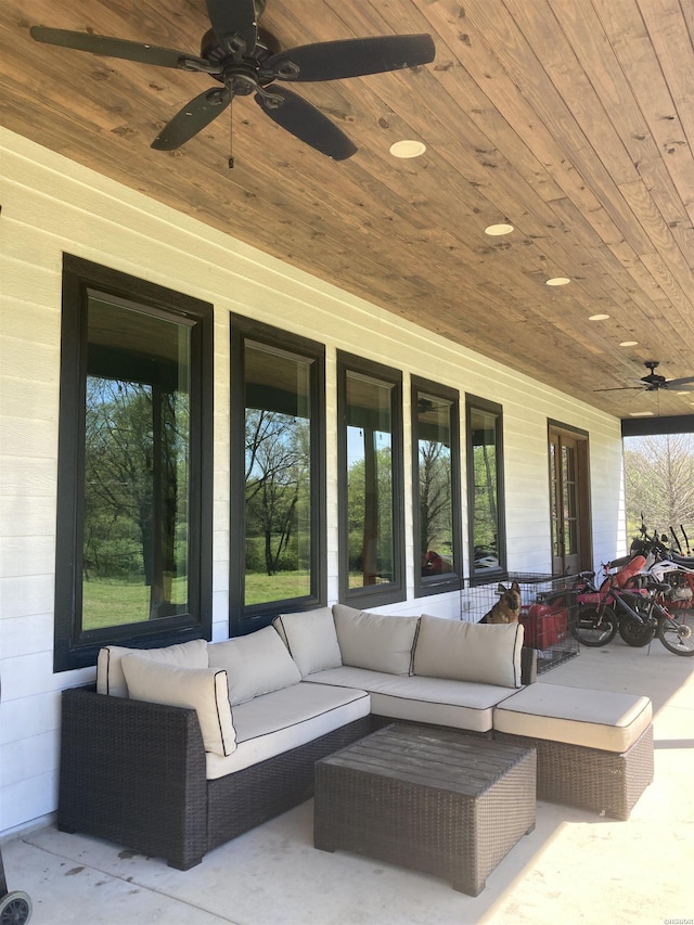 197 Country View Trl, Pearcy, AR 71964 - view of patio with ceiling fan, a porch, and an outdoor hangout area
