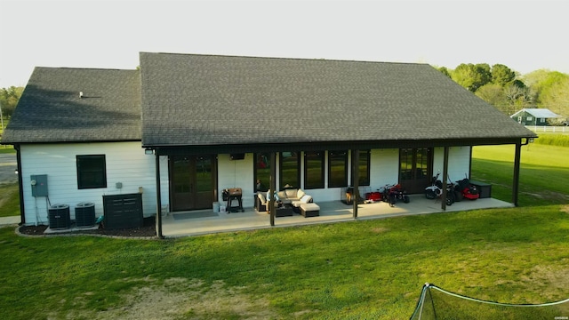 197 Country View Trl, Pearcy, AR 71964 - back of property with french doors, roof with shingles, a lawn, and a patio area