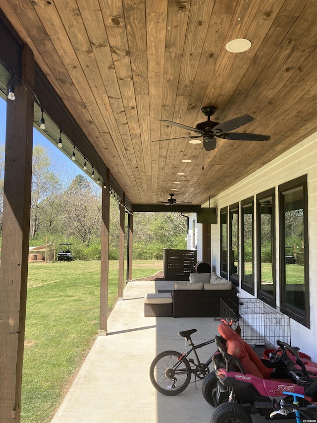 197 Country View Trl, Pearcy, AR 71964 - view of patio with ceiling fan and an outdoor hangout area