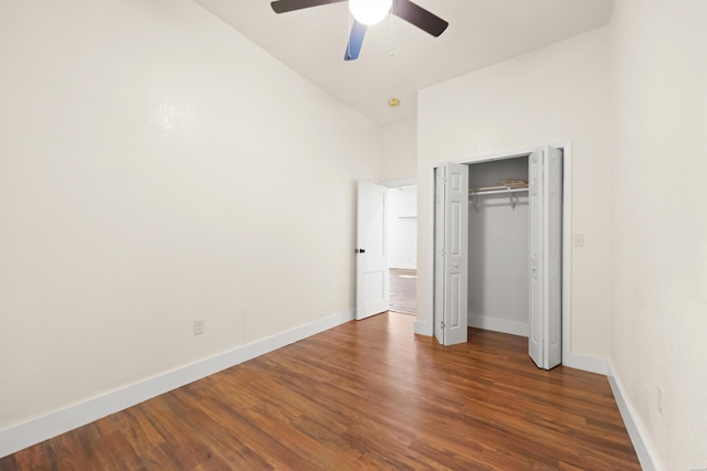 301 Walter St, Hot Springs, AR 71901 - unfurnished bedroom featuring wood finished floors, baseboards, a closet, a ceiling fan, and high vaulted ceiling