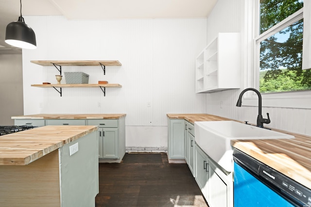 301 Walter St, Hot Springs, AR 71901 - kitchen featuring butcher block counters, open shelves, dishwashing machine, and a sink