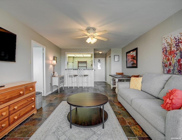 740 Weston Rd Unit B-804, Hot Springs, AR 71913 - living area with stone tile floors and a ceiling fan