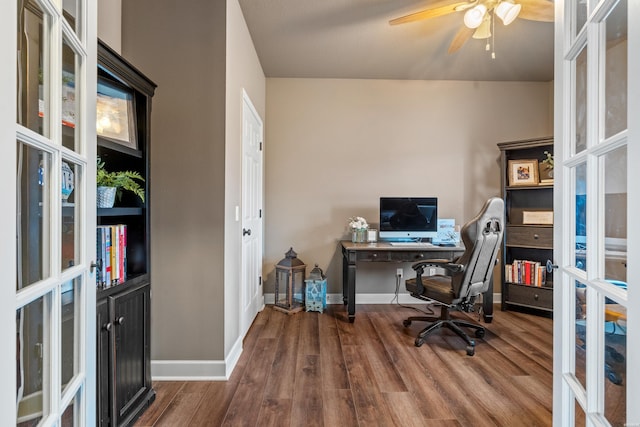 115 Gatehills Pl, Hot Springs, AR 71913 - office space with french doors, wood finished floors, and ceiling fan