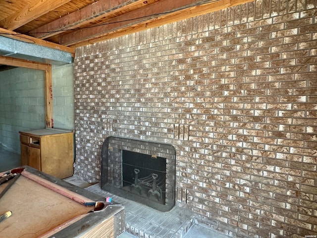 room details featuring a fireplace