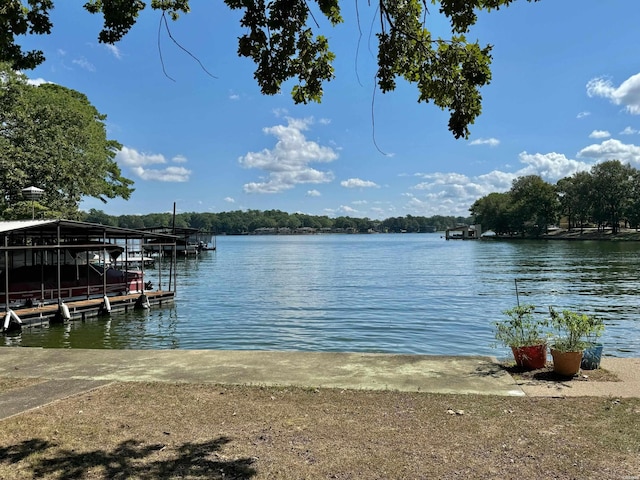 water view featuring a dock