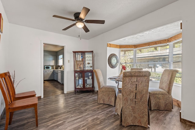 108 Helen St, Hot Springs, AR 71913 - dining space featuring baseboards, dark wood finished floors, and a ceiling fan