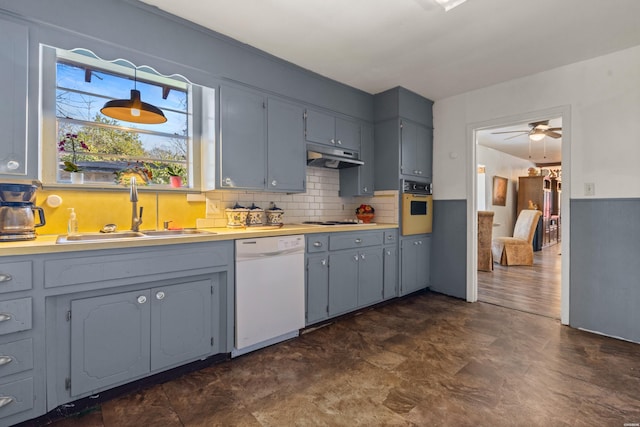 108 Helen St, Hot Springs, AR 71913 - kitchen with oven, gray cabinetry, under cabinet range hood, a sink, and dishwasher