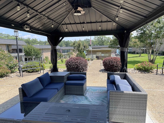 1135 Twin Pts Unit C, Hot Springs, AR 71913 - view of patio featuring a gazebo, outdoor lounge area, a ceiling fan, and a residential view