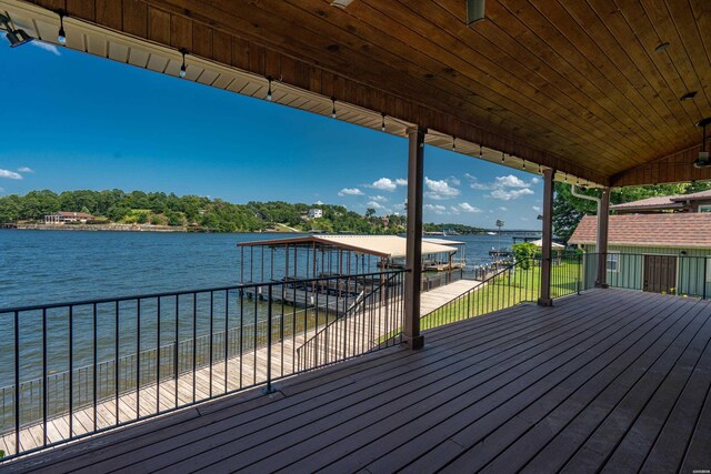 220 Mcdonald Loop, Hot Springs, AR 71913 - wooden terrace with boat lift, a water view, and a boat dock