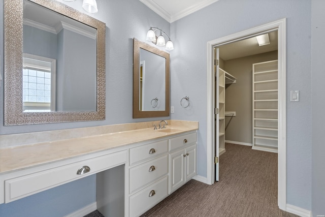 220 Mcdonald Loop, Hot Springs, AR 71913 - bathroom featuring ornamental molding, a spacious closet, and vanity