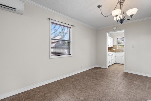 220 Mcdonald Loop, Hot Springs, AR 71913 - empty room with a wall unit AC, a chandelier, crown molding, and a smoke detector