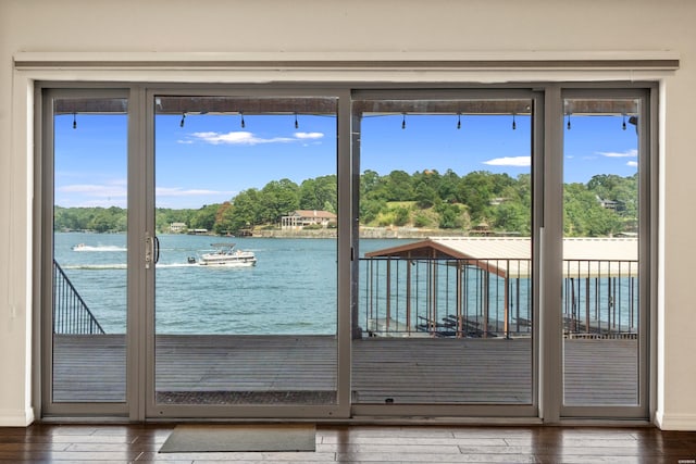 220 Mcdonald Loop, Hot Springs, AR 71913 - doorway featuring plenty of natural light, a water view, and hardwood / wood-style flooring