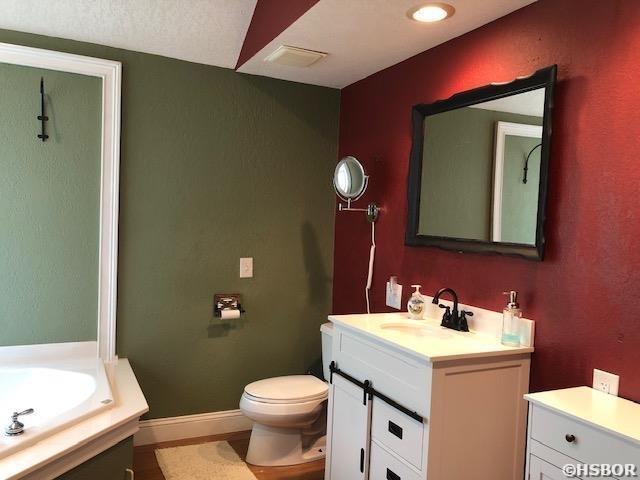 bathroom with visible vents, toilet, and vanity