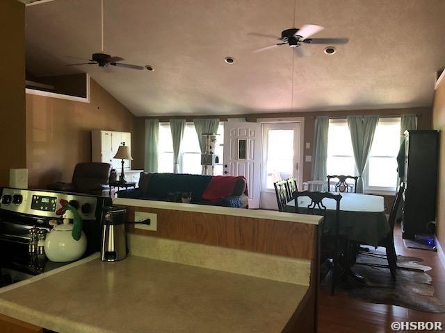 reception area with ceiling fan