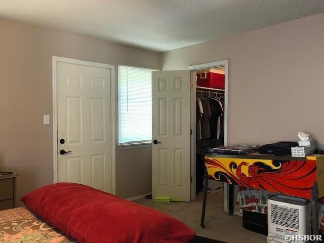 carpeted bedroom with a closet and a walk in closet