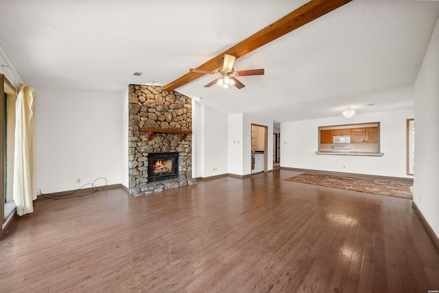 724 Weston Rd Unit Q-4, Hot Springs, AR 71913 - unfurnished living room with wood finished floors, a fireplace, and ceiling fan