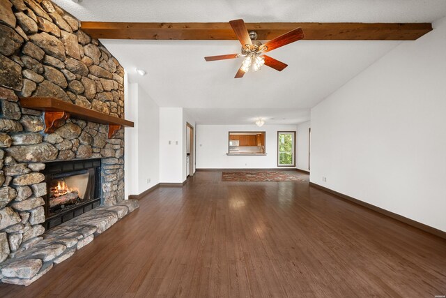 724 Weston Rd Unit Q-4, Hot Springs, AR 71913 - unfurnished living room with a fireplace, wood finished floors, and a ceiling fan