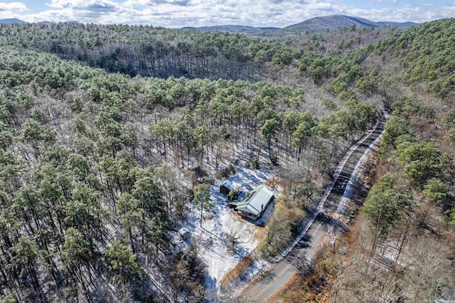 bird's eye view featuring a mountain view and a view of trees