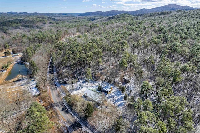 bird's eye view with a mountain view and a view of trees