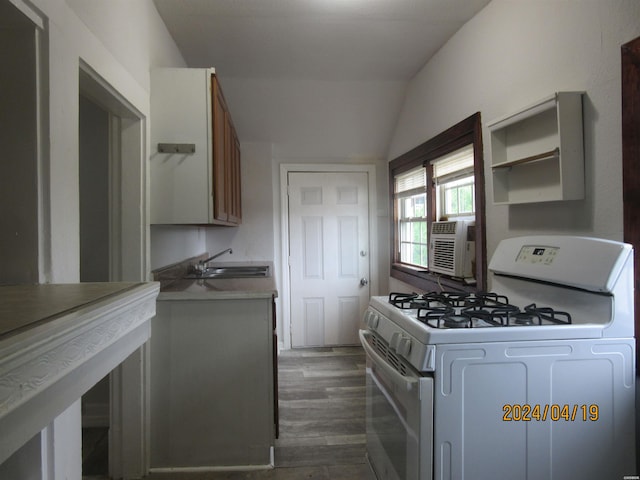 310 Hawthorne St Unit 1, 2, 3, 4, 5, Hot Springs, AR 71901 - kitchen with dark wood finished floors, lofted ceiling, gas range gas stove, open shelves, and a sink