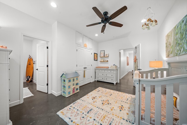 109 Spencer Chase Ct, Hot Springs, AR 71901 - bedroom with finished concrete flooring, recessed lighting, a closet, and a ceiling fan