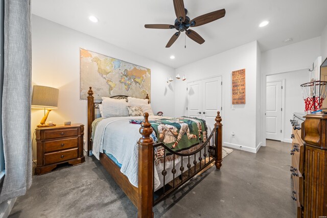 109 Spencer Chase Ct, Hot Springs, AR 71901 - bedroom featuring finished concrete floors, recessed lighting, and a ceiling fan