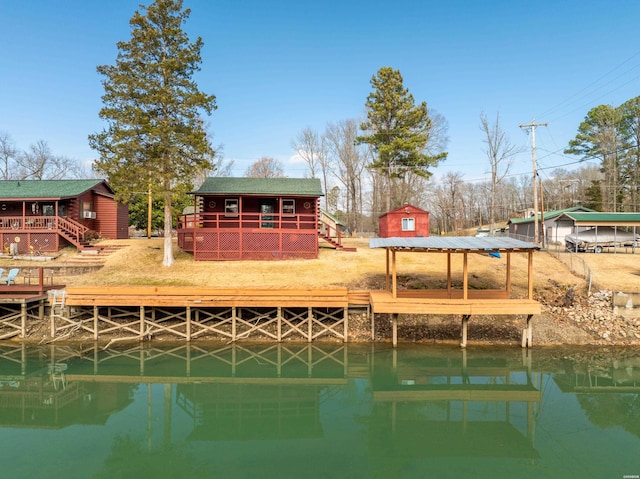 dock area with a water view