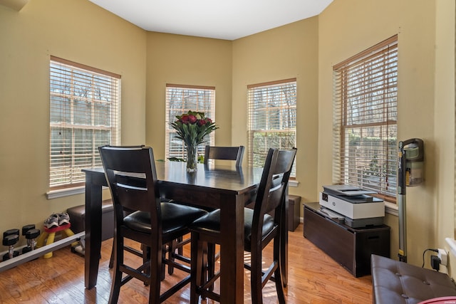 dining space featuring light wood-style floors