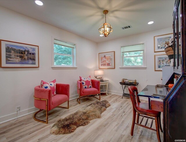 370 Restful Ridge Rd, Hot Springs, AR 71913 - office area with plenty of natural light, a chandelier, light wood-type flooring, baseboards, and recessed lighting