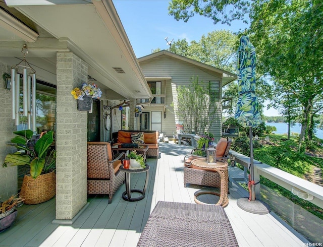 370 Restful Ridge Rd, Hot Springs, AR 71913 - deck featuring a water view and an outdoor living space