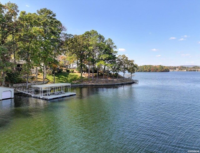 view of dock with a water view