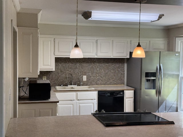 5301 Owensville Cutoff Cutoff, Lonsdale, AR 72087 - kitchen with tasteful backsplash, stainless steel fridge with ice dispenser, white cabinets, black dishwasher, and a sink