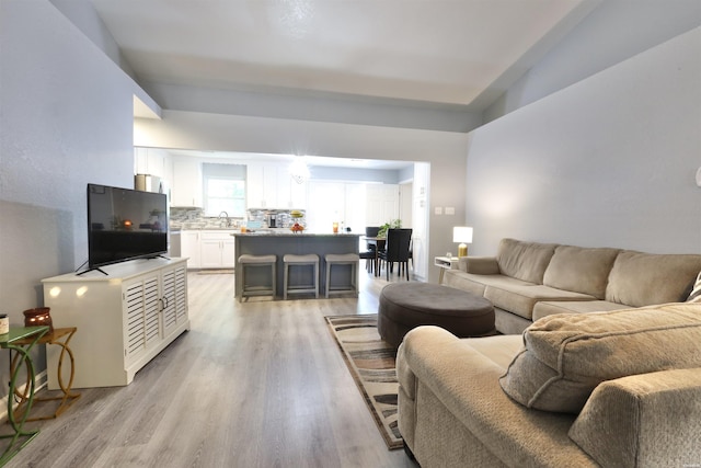 living room featuring light wood-type flooring