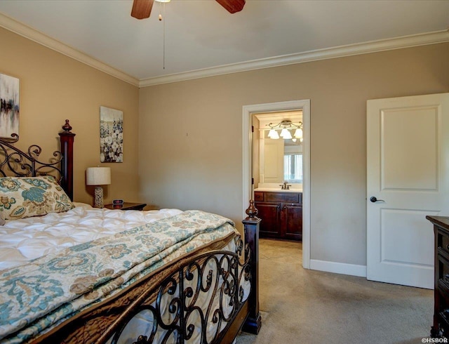 503 Lakeland Dr Unit E6, Hot Springs, AR 71913 - bedroom with ensuite bathroom, a sink, light colored carpet, baseboards, and ornamental molding