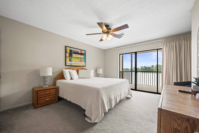 5371 Central Ave Unit 5G, Hot Springs, AR 71913 - carpeted bedroom with access to outside, a water view, a ceiling fan, and a textured ceiling