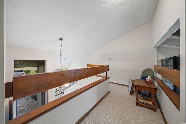 105 Long Island Bay Unit A1, Hot Springs, AR 71913 - hall featuring a textured ceiling, light carpet, and lofted ceiling