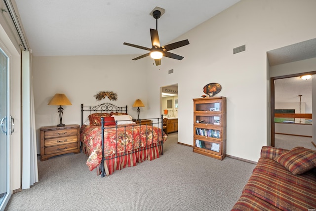105 Long Island Bay Unit A1, Hot Springs, AR 71913 - carpeted bedroom with lofted ceiling, connected bathroom, and a ceiling fan