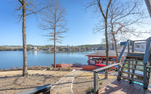 view of dock with a water view