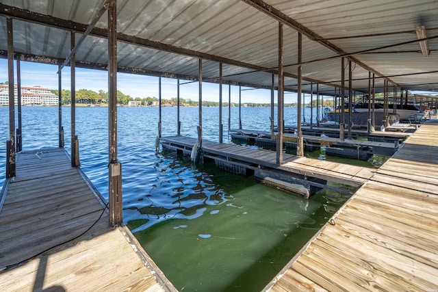 view of dock with a water view