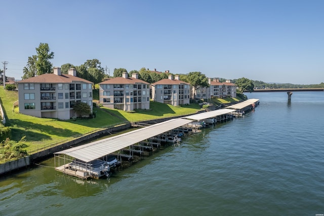 dock area with a water view