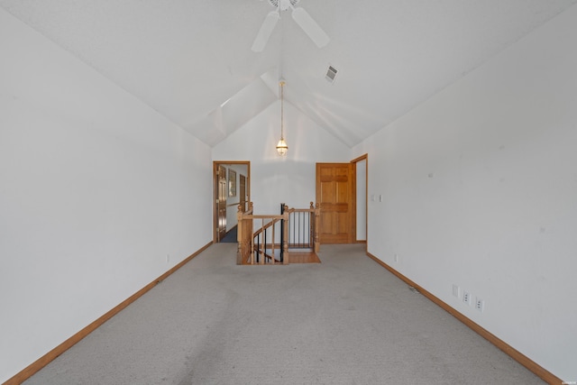 69 Resplandor Way, Hot Springs Village, AR 71909 - additional living space with lofted ceiling, carpet, visible vents, a ceiling fan, and baseboards