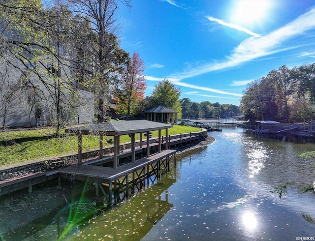 dock area with a water view