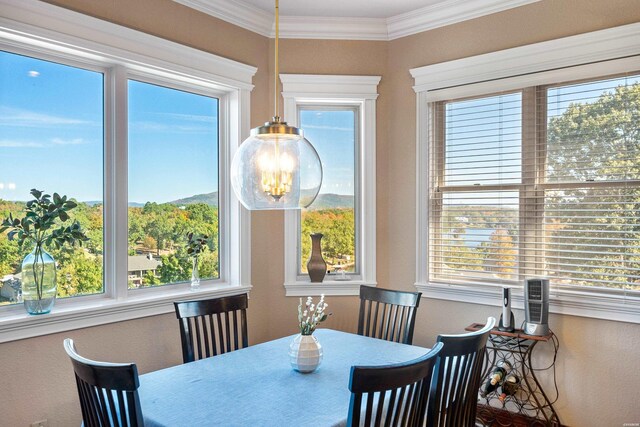 dining space featuring ornamental molding